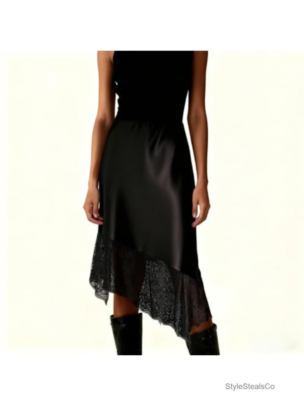 Satin Lace Long Maxi Skirt High Waist A Line Half Slip - Picture 4 of 5
